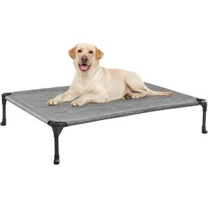 Veehoo Outdoor Elevated Dog Bed Large Sized Dogs, Large Cooling Raised Dog Cots Beds Training Platform Off Ground Hammock with Breathable Mesh, No-Slip Feet, 42"x30", Black Silver