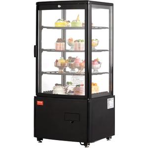 VEVOR XC-78L(1R) Cake Refrigerated 3 Cu.Ft./85L Countertop Pastry, Commercial Display Case with LED Lighting, TURBO, Frost-Free Air-Cooling, Locked Door for Bakery, 18.8 x 16.9 x 38 in, Black