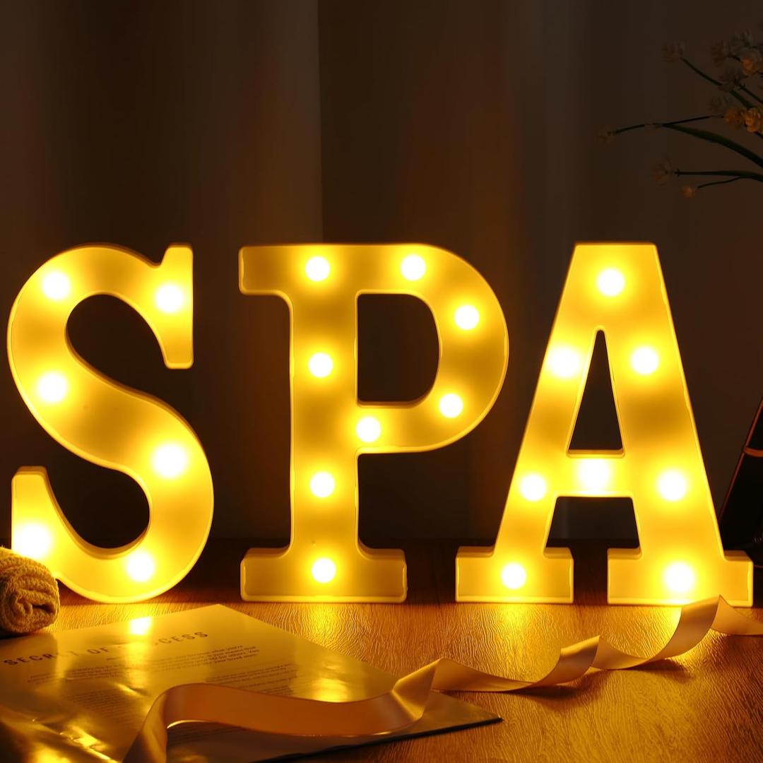 3 Pcs Spa Party Decoration Light up LED Letters 8.58" Spa Themed Party Decorations Supplies for Adults Women Home Decoration