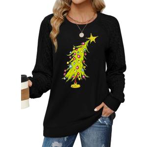 MAXIMGR Women's Christmas Graphic Sweatshirts - Merry Xmas Holiday Pullover Tops (Black, M)