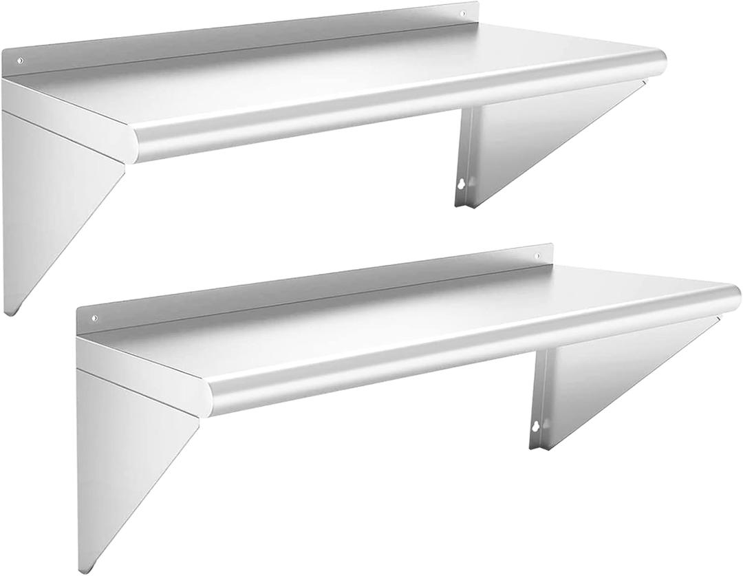 Stainless Steel Shelf 12" x 36" - 2 Pack 300 lb Wall Mounted Commercial Stainless Steel Shelves Metal Shelving for Restaurant Kitchen (2 Piece Set)