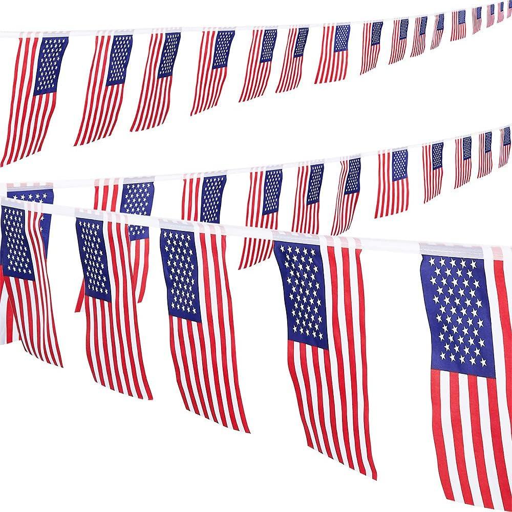 60PCS American flag, Independence Day Banner American Flag, 65Ft American flag Banner, Very Suitable for Outside Patriotic Events, Sports, Inside Outside Bars Decorations (Red)