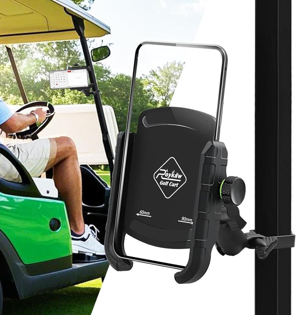 Roykaw Golf Cart Phone Mount Holder for iPhone/Galaxy/Google Pixel - Compatible with EZGO, Club Car, Yamaha, Upgrade Quick Release &One-Handed Pick and Place, Won't Fall Out (Black)