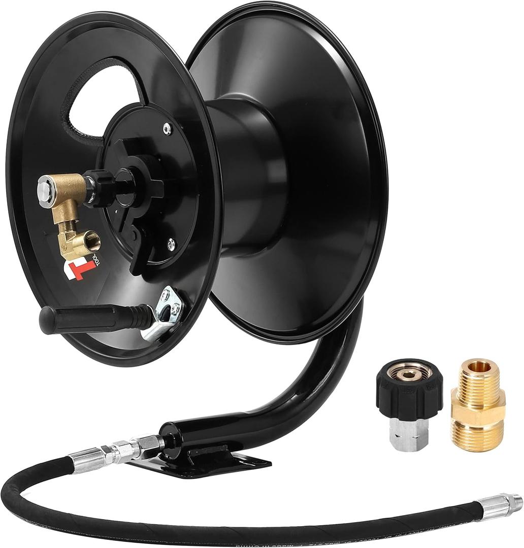 Tool Daily Pressure Washer Hose Reel, 100 FT Heavy Duty Steel Hose Reel for Power Washer (Black)