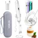 Rechargeable Milk Frother Handheld 3 Speed Coffee Foamer [3 Whisk] Electric Drink Mixer for Latte, Cappuccino, Coffee, Eggs, Hot Chocolate, White