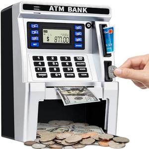 BAODLON Piggy Bank for Kids, ATM Machine Bank for Real Money with Debit Card, Bill Feeder, Coin Recognition, Balance Calculator, Electronic Savings Safe Box, Cool Stuff Toys Gifts for Teen Boys Girls