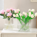 YANWE1 Ribbed Vase, Fluted Glass Vase for Flowers, Clear Flower Vases for Tulips, Modern Vases for Living Room, Dining Table, Office, Bedroom, Mantle, Shelf, Wedding, 7 Inch