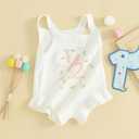Infant Baby Girl Sleeveless Knit Romper Half and One Birthday Outfit Cute Baby Girl Summer Clothes 3-6 months  (White, Half)