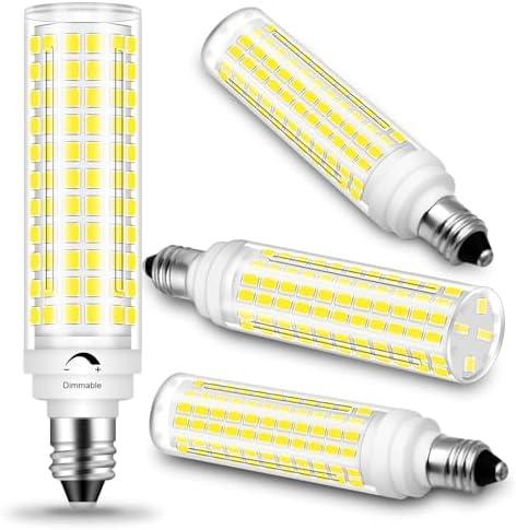 E11 LED Bulb Dimmable,100W Halogen Bulbs Equivalent,T4 Mini Candelabra LED Bulb Dimmable 10W 1000LM,Daylight White 6000K,120V 75W 100W JDE11 LED for Ceiling Fans,Chandeliers,Cabinet Lighting,4 Pack