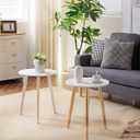 Apicizon Round Side Table Set of 2, White Nightstand Coffee End Table for Living Room, Bedroom, Small Spaces, Morden Side Table Home Decor Bedside with Wood Legs 16.5 Inches