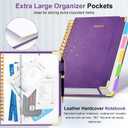Hardcover Spiral Notebook 8"x10" Journal Notebook with Tabs and Removable Dividers 300 Pages 5 Subject Notebook College Ruled, Faux Leather Spiral Bound Notebook for Women School Work (Purple)