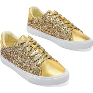 AISFAES Glitter Sparkly Low Top Sequins Lace Up Tennis Shoes Comfort Bling Fashion Shiny Walking Shoes (7 Women/6 Men)