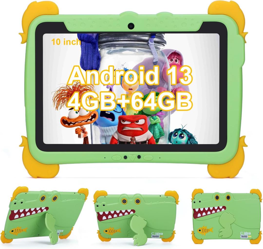 C idea 10.1 inch Kids Tablets,Android 13 Tablet for Kids,Children Tablet 4GB RAM+64GB ROM(1TB TF), FHD IPS Screen,5 Hours Battery,5G WiFi,Great Gift for Toddler(Green)