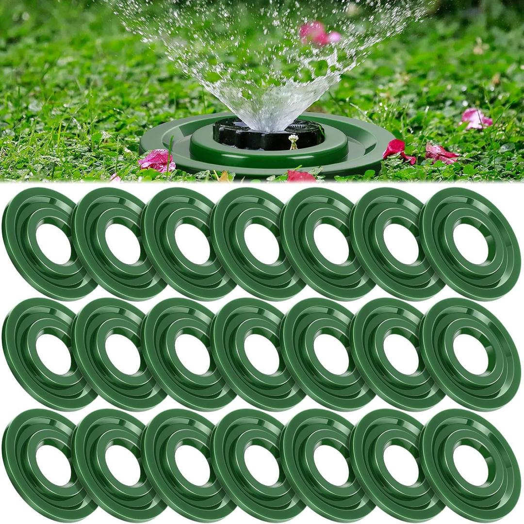 Ziliny 20 Pack Sprinkler Head Protector Donut, 1.57'' ID / 4.65'' OD Fits Pop Up & Fixed Spray Heads, Plastic Lawn Sprinkler Ring Prevents Grass Overgrowth & Mower Damage, Green