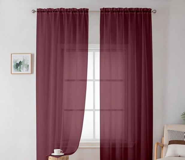 Simplebrand Plum Purple Sheer Curtains 72 Inches Long 2 Panels for Living Room, Rod Pockets Airy Window Treatments Voile Sheer Curtains Panels Lightweight for Front Back Patio Glass Door, 42" Width