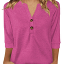Womens Tops 3/4 Sleeve V Neck Button Down Shirts Business Casual Outfit Basic Tees Summer Top 2025, M