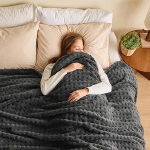 NEWCOSPLAY Super Soft Queen Blanket Grey Premium Silky Flannel Fleece 3D Waffle Checkered Lightweight Bed Blanket All Season Use (Dark Grey, Queen(90"x90"))