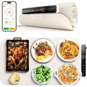 Monteka Warming Mat for Food 24.8"×15", Electric Warming Trays with APP & Button Control, Silicone Fast Heating Mat for Countertop, Rollable Dishwasher Safe Food Warmer for Parties Buffets Home Travel