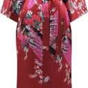 BABEYOND Women's Kimono Robe Long Satin Robes with Peacock and Blossoms Printed Kimono Nightgown (Winered) One Size