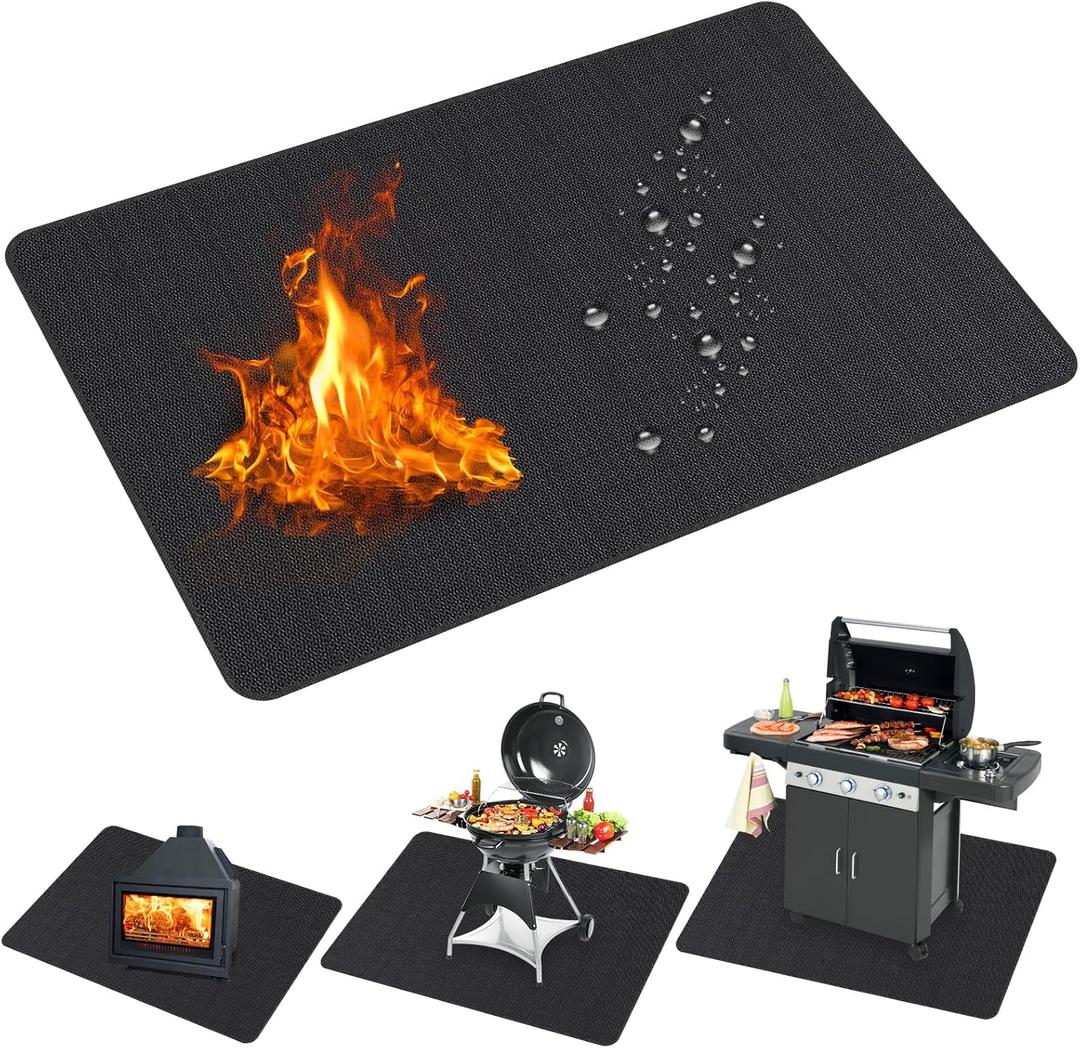 70 x 48 inches Under Grill Mats for Outdoor Grill, Easy to Clean Reusable Grill Mat for Deck, Double-Sided Fire Resistant, Water Resistant and Oil Proof, Fit for Indoor Fireplace Mat Fire Pit Mat