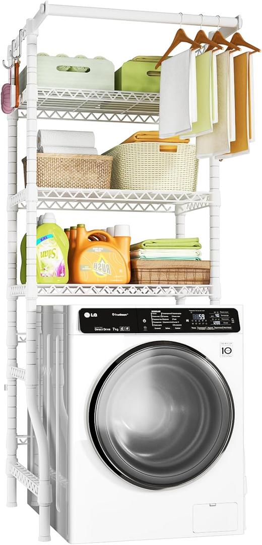 Ulif U11 Mini Over Washer and Dryer Shelves, 3 Tiers Laundry Room Storage and Organizer Standing Shelf, Metal Freestanding Clothes Drying Rack, 28.3W x 19.7D x 77.6H, White