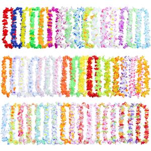 50 Pieces Hawaiian Leis Party Decorations, 50 Styles Flower Necklace Bulk for Tropical Theme Beach Supplies Night Bar Luau Aloha Beach Vacation