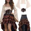 Verceco Pirate Costume Women Outfit with Renaissance Pirate Shirt Skirt Corset Waist Belt Womens Halloween Pirate Costumes (Beige+Brown, M)