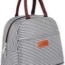 BALORAY Lunch Bag for Women Men Insulated Lunch Box for Adult Reusable Lunch Tote Bag for Work, Picnic or Travel(Black White Stripes)