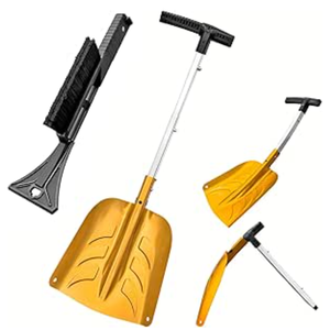 ARTIPOLY Snow Shovel with Ice Scraper & Brush, 1730'' Extendable with Lightweight Aluminum Handle, 3in1 Folding Collapsible Winter Shovel Snow Removal for Camping Car Emergency Outdoors Home Yellow