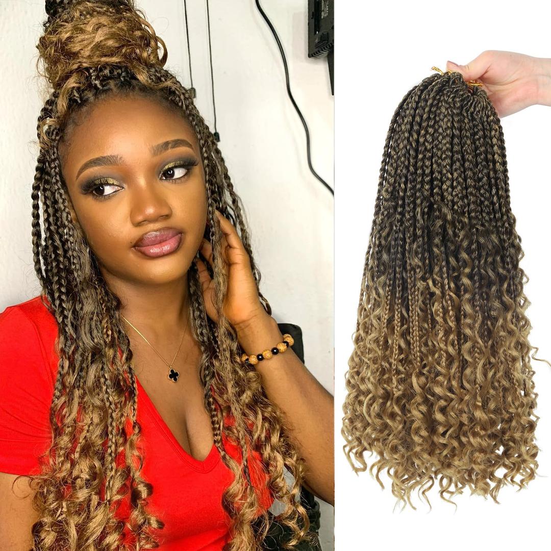Goddess Box Braids Crochet Hair With Curly Ends 16 Inch Bohomian Box Braids Crochet Braids 8 Packs 3X Crochet Braids Synthetic Braiding Hair Extension for Black Women (16 Inch (Pack of 8), T27)