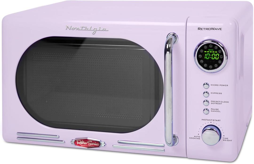 Nostalgia Countertop Microwave Oven with Easy Clean Interior- Retro Microwave with LED Display & Child Lock- Compact 0.7 Cu Ft Oven With 12 Pre-Programmed Settings for any kitchen- 700-Watts- Lavender