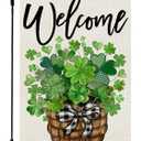 CROWNED BEAUTY St Patricks Day Garden Flag Shamrocks Clover Basket 12x18 Inch Double Sided Green Holiday Decoration for Outdoor Lawn Yard CF1932-12