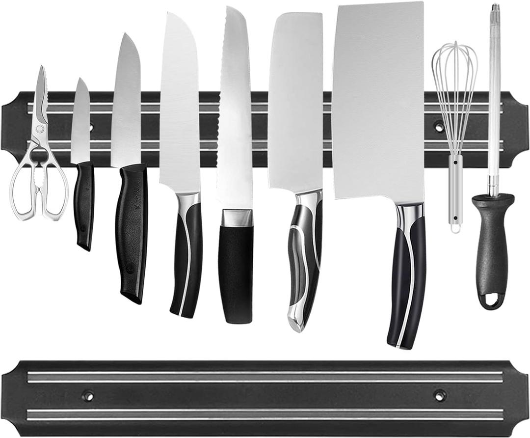 Magnetic Knife Strips(15 Inch X Set Of 2) Magnetic Knife Storage Strip, Knife Holder, Knife Rack, Knife Strip, Kitchen Utensil Holder, Tool Holder, Multipurpose Magnetic Knife Rack (Black)