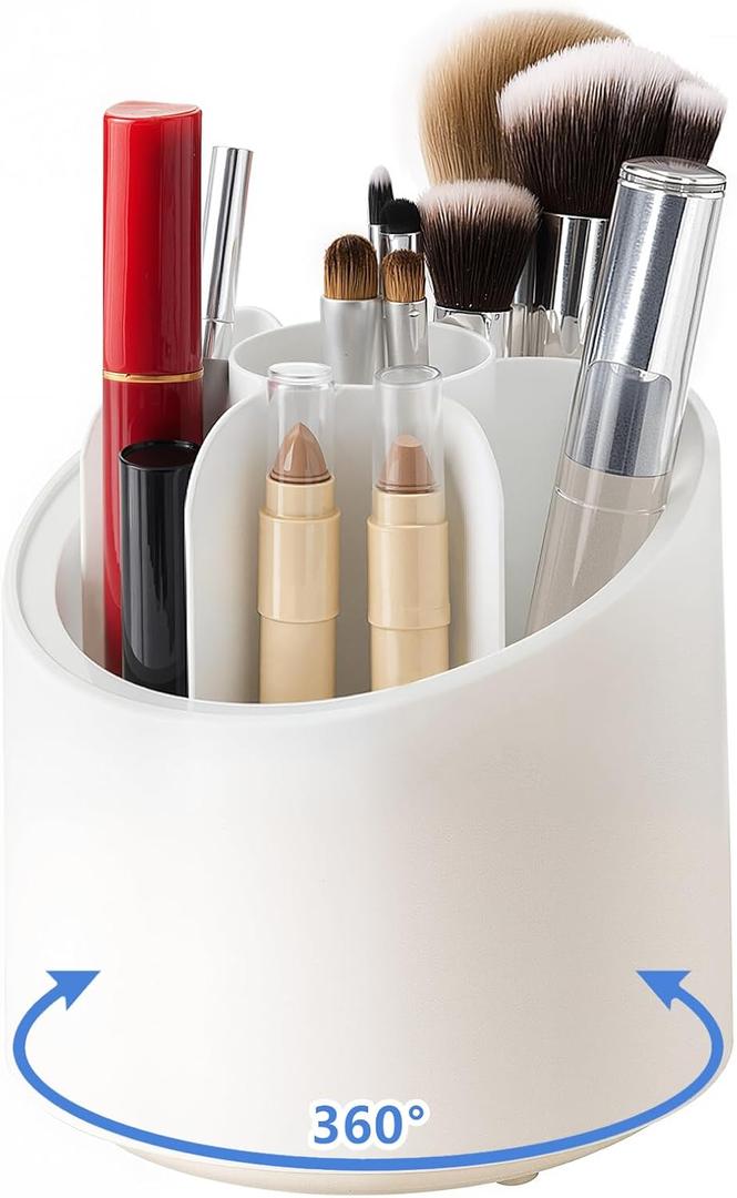 360 Rotate Makeup Brush Holder Organizer, Makeup Organizers Countertop, Dustproof Beauty Brushes Storage Makeup organization and Skincare Storage for Vanity, Desktop, Bathroom (White)
