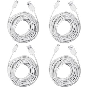 Smays 4-Pack 25ft Security Camera Micro USB Extension Cable Compatible for Wyze Cam Pan, Blink Mini, YI Home Camera, White