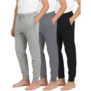 Real Essentials 3 Pack: Boys Ultra-Soft Jogger Pajama Pants - Kids Lounge Pjs Sleepwear (Size 4-18) (6-7)