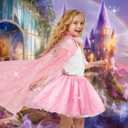 Meland Princess Dress up Clothes for Girl, Princess Cape with Kid Crown Toys, Birthday Gifts for Toddler Girls 3,4,5,6,7,8 (Pink)