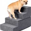 Dog Stairs for Bed, 4-Step Dog Steps for High Bed, Pet Steps for Small Dogs and Cats, Non-Slip Balanced Pet Ramp Indoor, Grey, 15"Wx18"Hx24"L