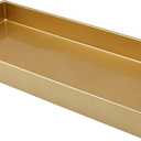 Plastic Gold Vanity Tray with Handles, Small Decorative Tray Desktop Storage Organizer for Bathroom, Living Room, 13.7"*5.9"*1.37"