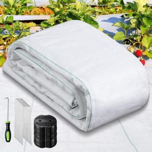 SmoothNovelty 3.2 oz 3 x 100 ft White Landscape Fabric Heavy Duty Weed Barrier Fabric Landscaping Woven UV Resistant Ground Cover with 40 Gaskets 40 Garden Stakes Pick Hook for Gardening Farming
