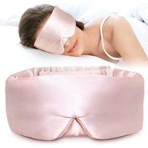 LitBear Silk Sleep Mask for Side Sleeper, Eye Mask Sleeping for Women Men 100% 22 Momme Pure Mulberry Silk, Face-Hugging Padded Eye Cover for Sleeping with Adjustable Band (Pink)