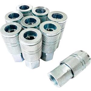 SANFU 3/8 High Flow Air Fittings, 3/8 Inch Flow Size, Industrial M-Type Coupler, 3/8 Inch Female Threads Size, Steel Material, 300PSI, 9 Pieces Air Compressor Accessories Fittings
