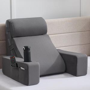 Reading Pillow for Sitting in Bed Adult, Back Pillow for Bed Sitting up with Arms, Pockets and Cup Holder, Sit Up Backrest Pillows for Beds Chair Support, Rest Pillow for Gaming, 5PCS