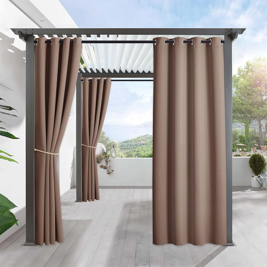 RYB HOME Outdoor Curtains for Patio Waterproof Block Sunlight Thermal Insulated Privacy Assured Thick Outside Curtains for Porch, Gazebo, Pergola, W52 x L84, Mocha, 1 Panel