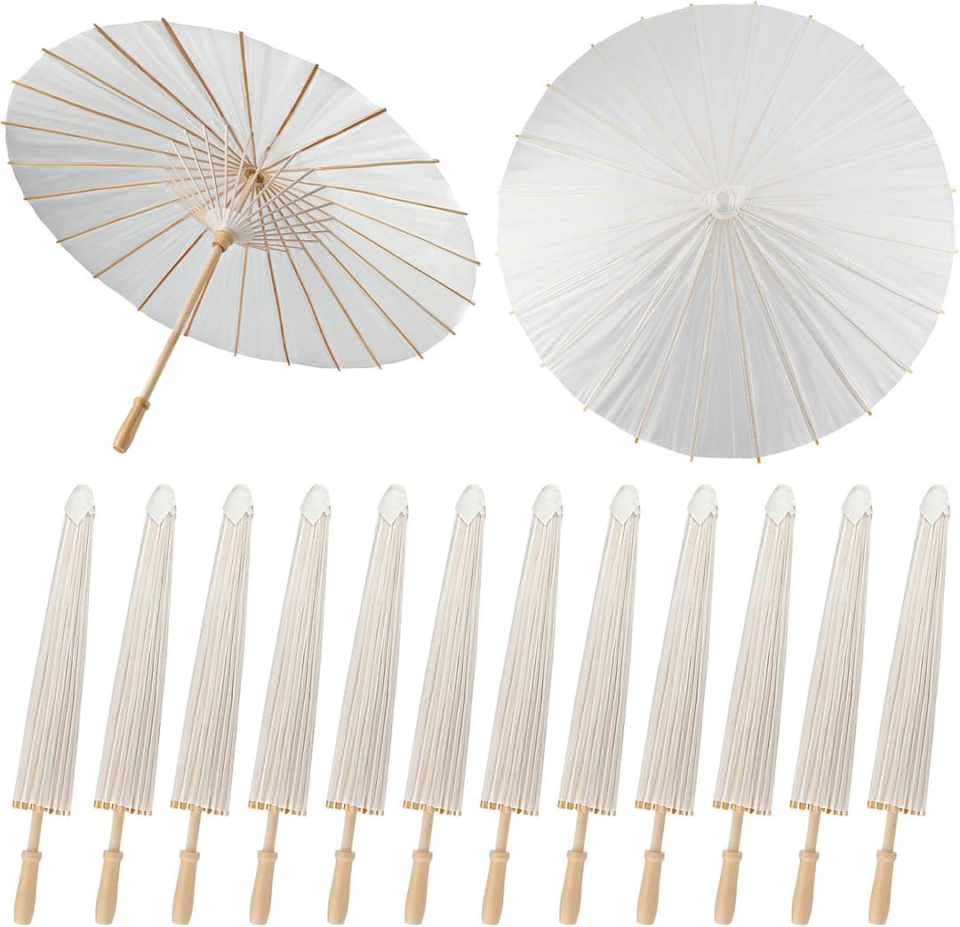 12 Pieces 33 Inches Large White Paper Umbrellas Parasol Decorative Chinese Japanese Parasol Rainproof Oiled Paper DIY Painting Umbrellas for Wedding Bridal Showers Party Decor (12 PCS)