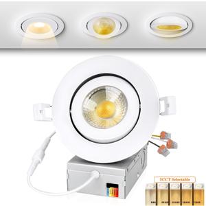 4 Inch Recessed Lighting LED, Gimbal LED Recessed Light with Junction Box, 5 CCT(2700K/3000K/3500K4000K/5000K) Selectable Ceiling Lights, 9W 800LM,Dimmable, CRI 90+, Airtight, ETL Listed