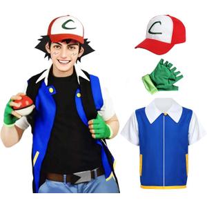 Unisex Trainer Hoodie Jacket Costume Set Halloween Cosplay Costume Gloves Hat Blue,XL