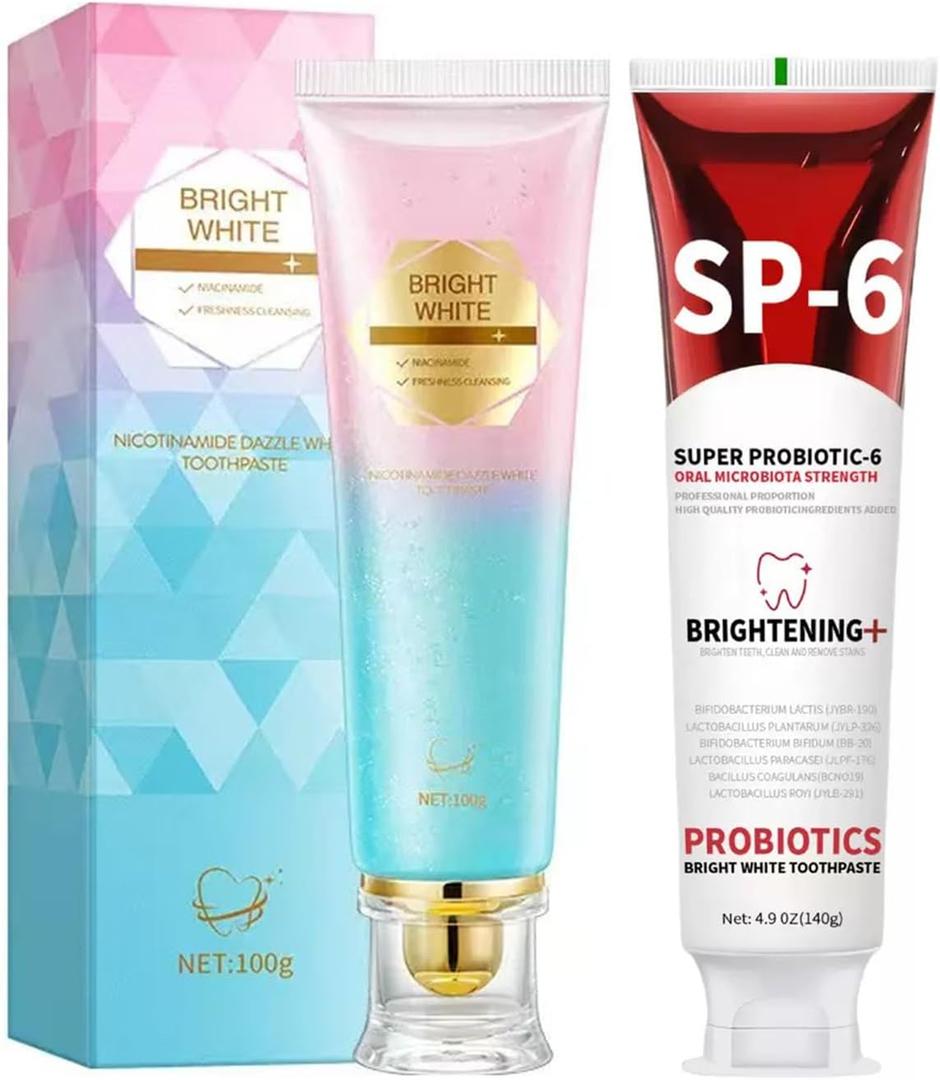Niacinamide Whitening Toothpaste, Combined with SP6 Probiotic Toothpaste Powerful Whitening Combination in The Morning and Evening Natural Gentle Care Repair Enamel and Protect Teeth (2)