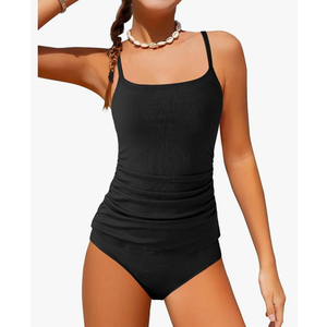 Girls Swimsuit 2 Piece Ribbed Solid Color Tankini Swimsuits Modest Swimwear Girl Bathing Suit for 9-16 Years