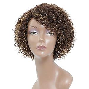 HUA Short Curly Human Hair Wigs for Black Women 8 inch Short Curly Wigs for Black Women No Lace Front Human Hair Wigs (WIG P4/ 27)